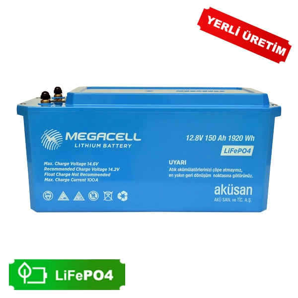 Gezgin Solar | Megacell Lityum Demir Fosfat Akü 12.8 V 150 Ah LiFePO4