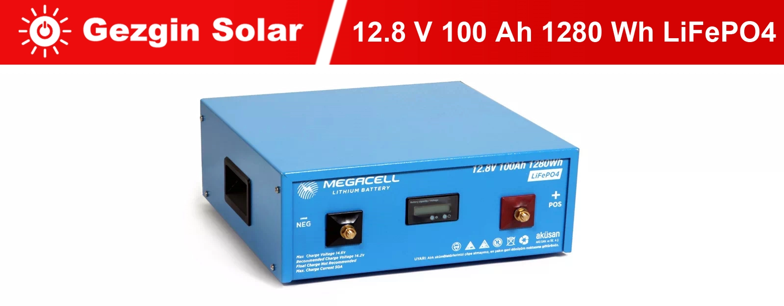 Gezgin Solar Lityum Demir Fosfat Akü 12.8 V 100 Ah LiFePO4