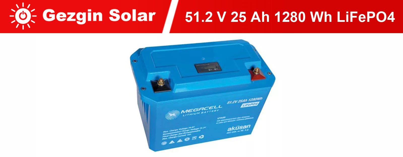 Gezgin Solar Lityum Demir Fosfat Akü 51.2 V 25 Ah LiFePO4