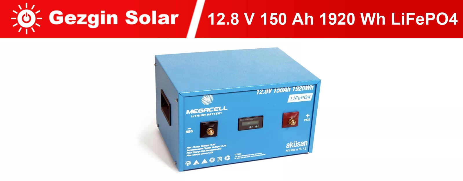 Gezgin Solar Lityum Demir Fosfat Akü 12.8 V 150 Ah LiFePO4