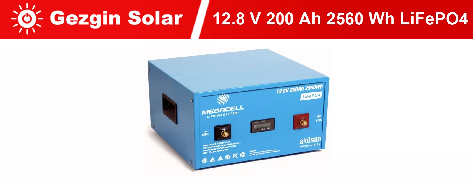Gezgin Solar Lityum Demir Fosfat Akü 12.8 V 200 Ah LiFePO4