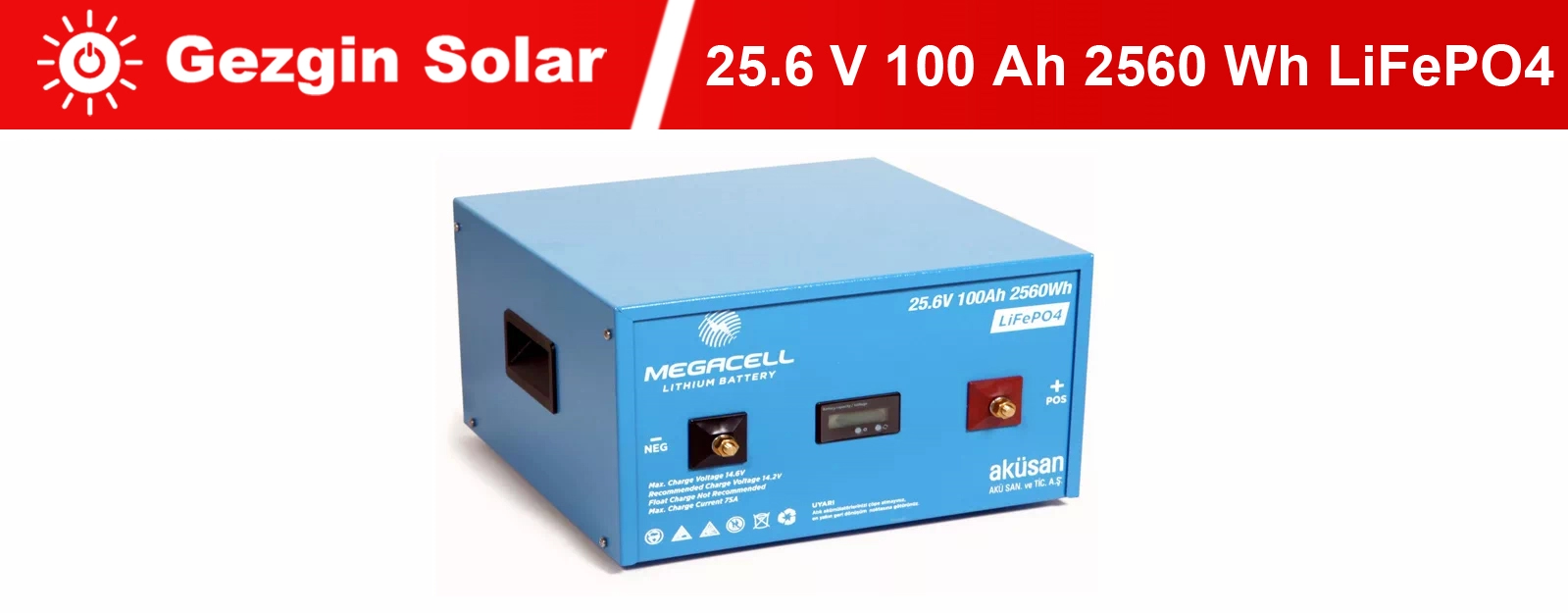 Gezgin Solar Lityum Demir Fosfat Akü 25.6 V 100 Ah LiFePO4