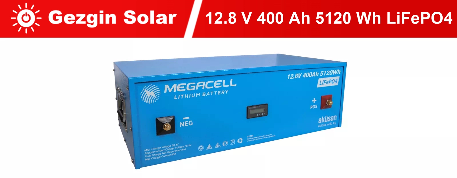 Gezgin Solar Lityum Demir Fosfat Akü 12.8 V 400 Ah LiFePO4