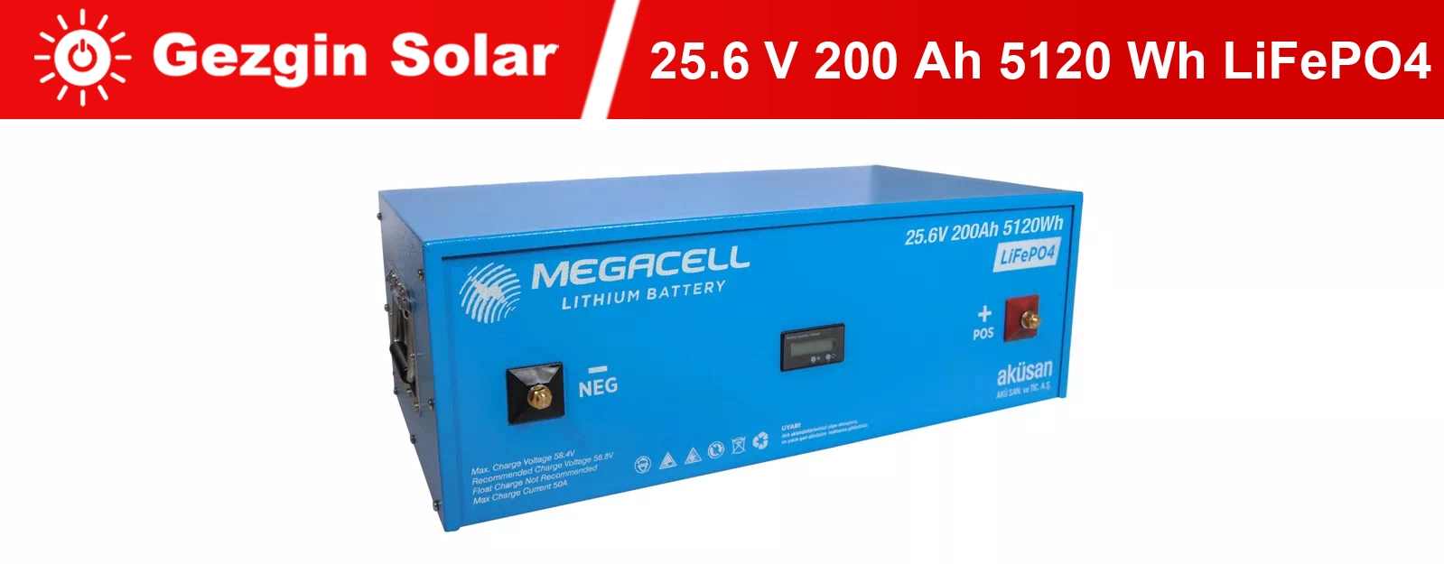 Gezgin Solar Lityum Demir Fosfat Akü 25.6 V 200 Ah LiFePO4