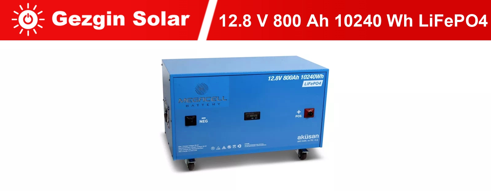 Gezgin Solar Lityum Demir Fosfat Akü 12.8 V 800 Ah LiFePO4