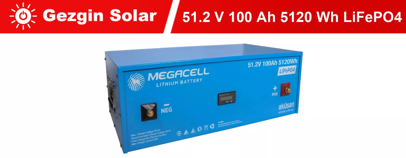 Gezgin Solar Lityum Demir Fosfat Akü 51.2 V 100 Ah LiFePO4